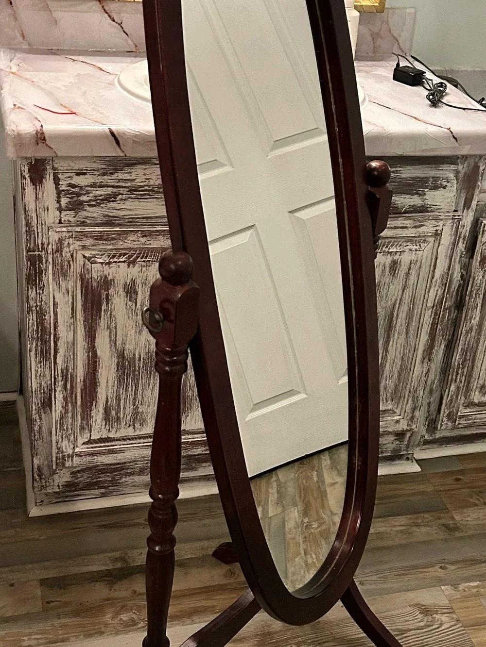 Full-Length Free-Standing Cheval Mirror - Cherry Wood Finish